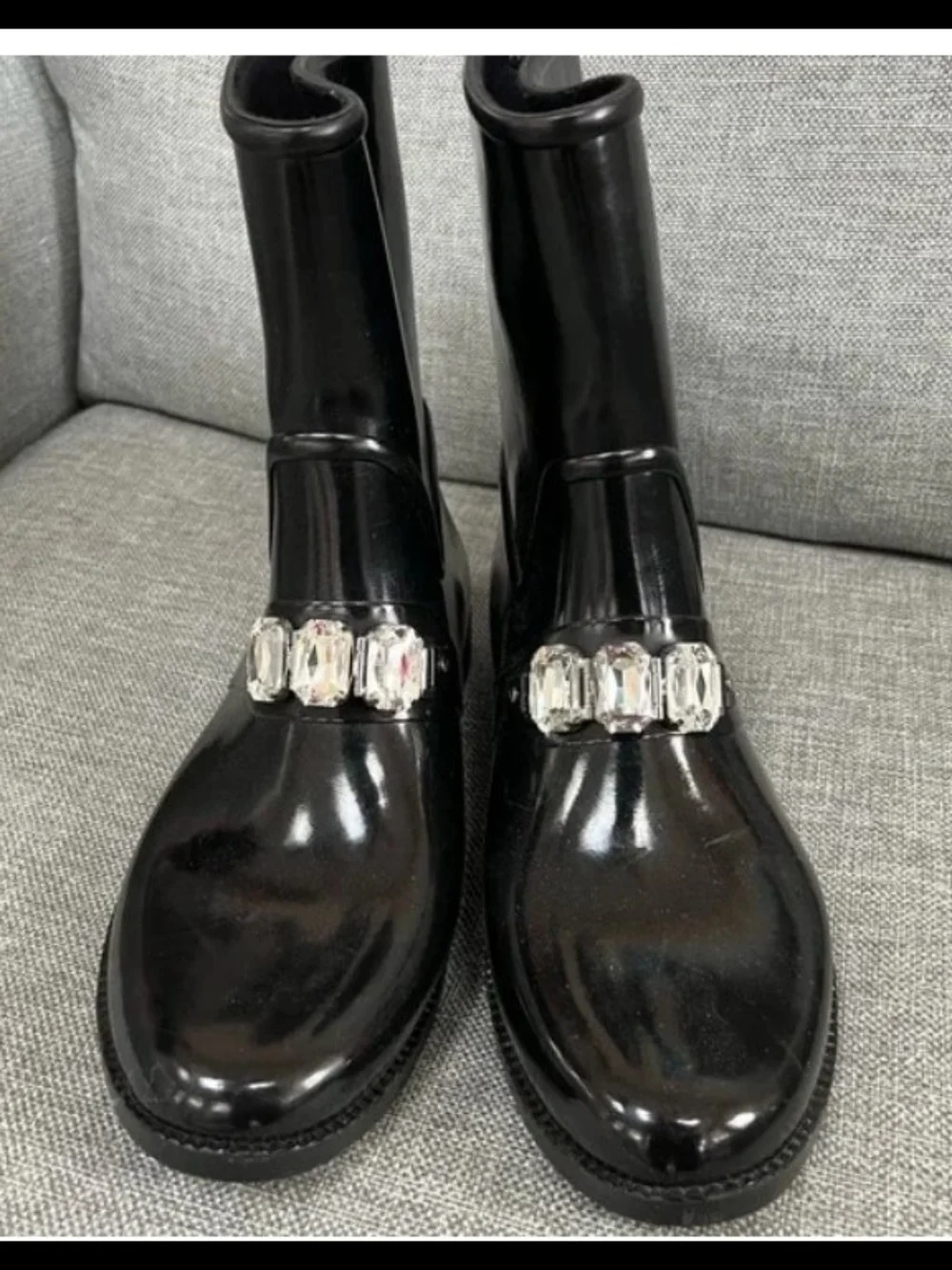 Michael Kors Black Patent Ankle Boots with Crystal Jewel Strap